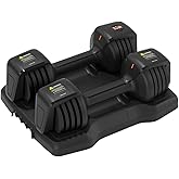 Smart Adjustable Dumbbell Set - Pair with Stand - Quick Adjustment, Secure Grip - Compact Home Gym Training Dumbbells for Men &amp; Women with Voice Reminder &amp; Motion Sensing Functions - 25LB