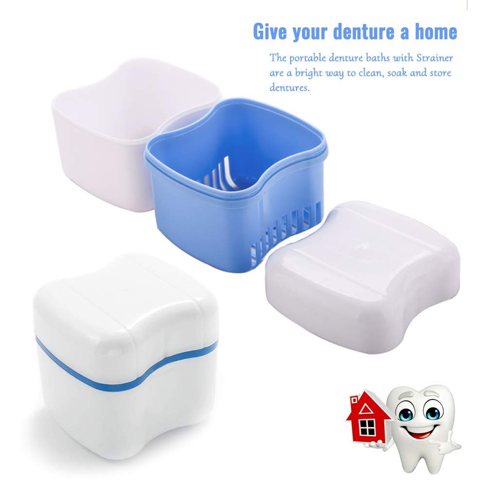 Denture Bath Case Denture Box Cup Denture 2 Cases One Brush Disposable Toothbrush Travel Kit Denture Care Soaking Rinsing Bracket Storage box Container Dental Materials European Style : Beauty