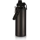 Volhoply 40 oz Insulated Water Bottles Paracord Handle, Stainless Steel Sports Bottle with Spout Lid, Double Walled Travel Water Cups with Wide Mouth, Reusable Water jug for Adults (Black, 1 Set)