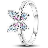 Hapour 925 Sterling Silver Ring,Vintage Wrap Stacking Statement Rings with Colorful Cubic Zirconia for Women-Butterfly Rings Size 6-9