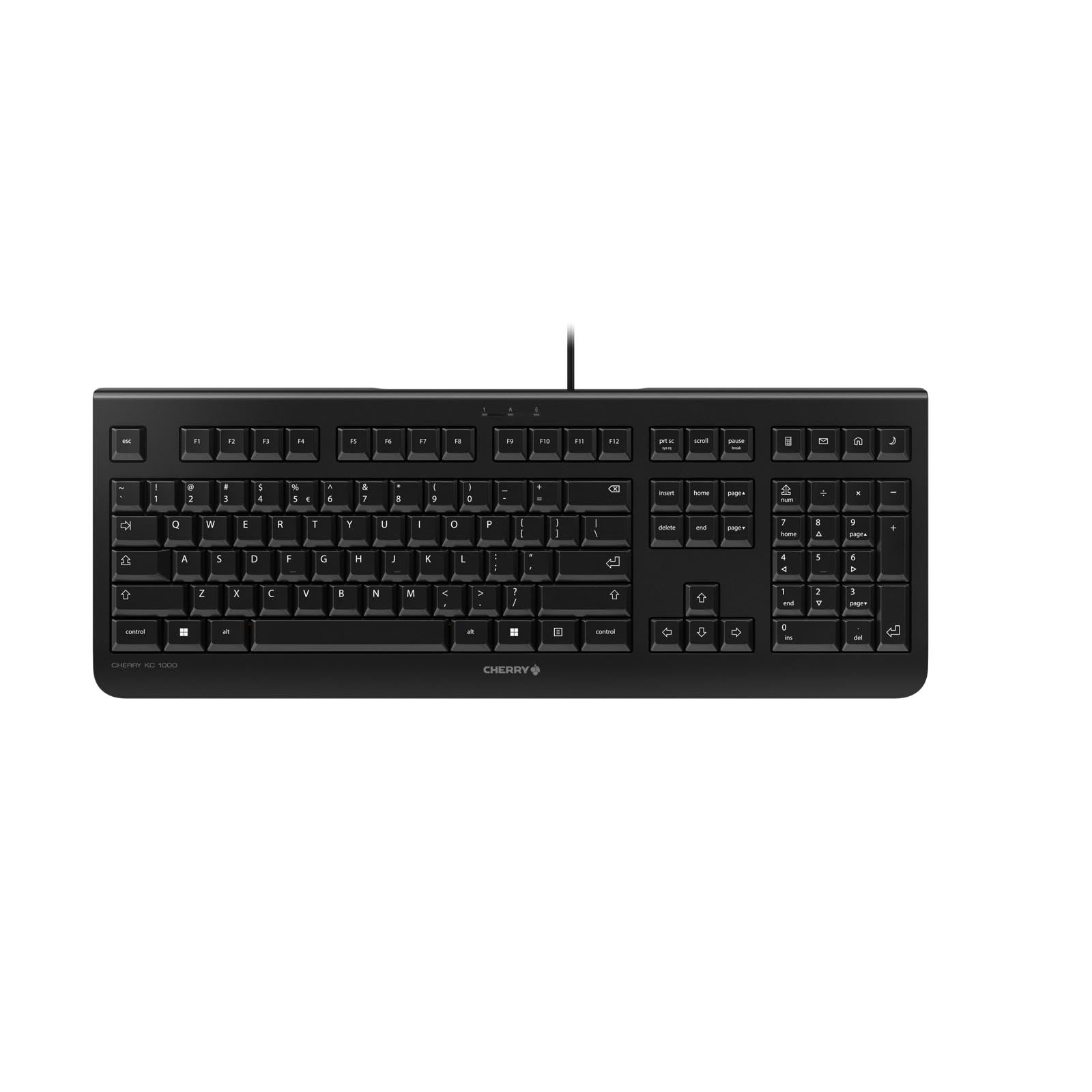 CHERRY KC 1000, Wired Keyboard, EU Layout (QWERTY), Plug & Play via USB Port, Flat Design, Whisper-Quiet Keystrokes, Black