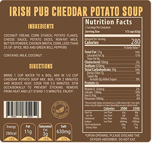 Valley Food Storage - Irish Pub Cheddar Potato Soup Freeze Dried Meal - 100% Real Natural Food. Perfect for Camping, Emergency Preparedness, Travel - 2 Pack