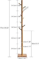 YMYNY Coat Rack Stand with 8 Hooks, 29x29x176 cm, Natural Wood view 7