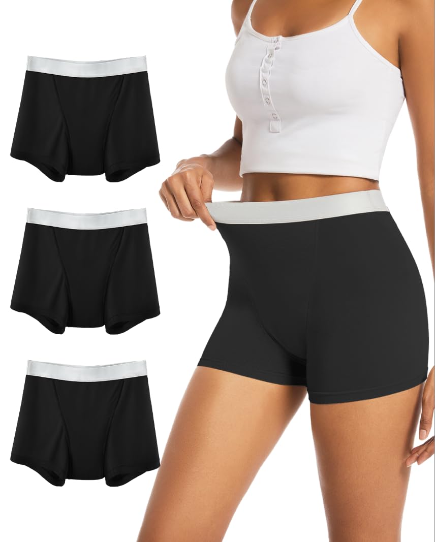 Photo 1 of TIICHOO Period Underwear for Women Heavy Flow Leakproof Period Shorts for Day and Night Absorbency Pack of 3(3X-Large, 3 Black)