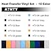 ATNTY Easy to Weed Heat Transfer Vinyl HTV for T-Shirts 12 Inches by 12 Inches Sheets 10 Colors Bundle