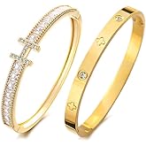18K Gold H & Love Bangle Bracelets for Women, Stackable Cubic Zirconia H and Love Bracelet Set, Luxury Trendy Stack Jewelry Gift