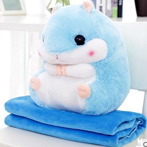Sunny Plush Hamster Toy Pillow 19.7inch Stuffed Animal And Cute Baby Blanket (Blue+Blanket)