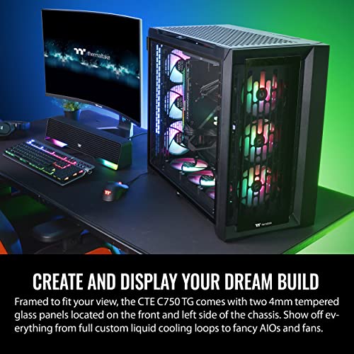 Thermaltake CTE C750 TG ARGB E-ATX Full Tower with Centralized Thermal Efficiency Design; 3x140mm CT140 ARGB Fans Pre-Installed; Tempered Glass Front & Side Panel; CA-1X6-00F1WN-01; Black