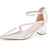 Frank Mully Women's Heel Pumps Close Toe Heels Low Block Chunky Pumps Shoes with Ankle Straps Wedding Party Dress Shoes Rhinestone