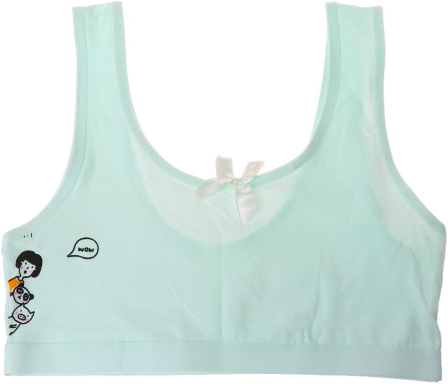sayletre 8-17 Years Young Girls' Cotton Sports Training Bras Puberty Children Soft Breathable Underwear Teenage Kids Crop Vest Tops Clothing Cartoon & Bow - 5 Colors
