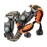 Paracord Bracelet, Survival Bracelet 20 in 1 Survival Gear Kit with Waterproof SOS LED Light Emergency Knife Whistle Compass Fire Starter for Camping Hiking Cycling (2 Pack)