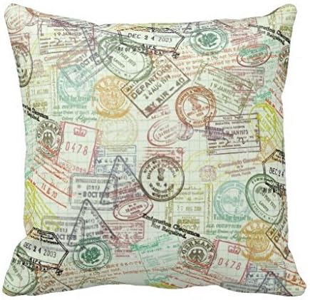 Cotton Linen Throw Pillow Case Cushion Cover Colorful18x18,CCMahn, Passport Stamps