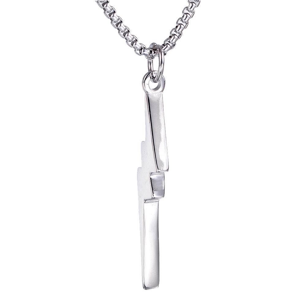 PAURO Men's Stainless Steel Simple Lightning Bolt Charm Pendant Punk Necklace