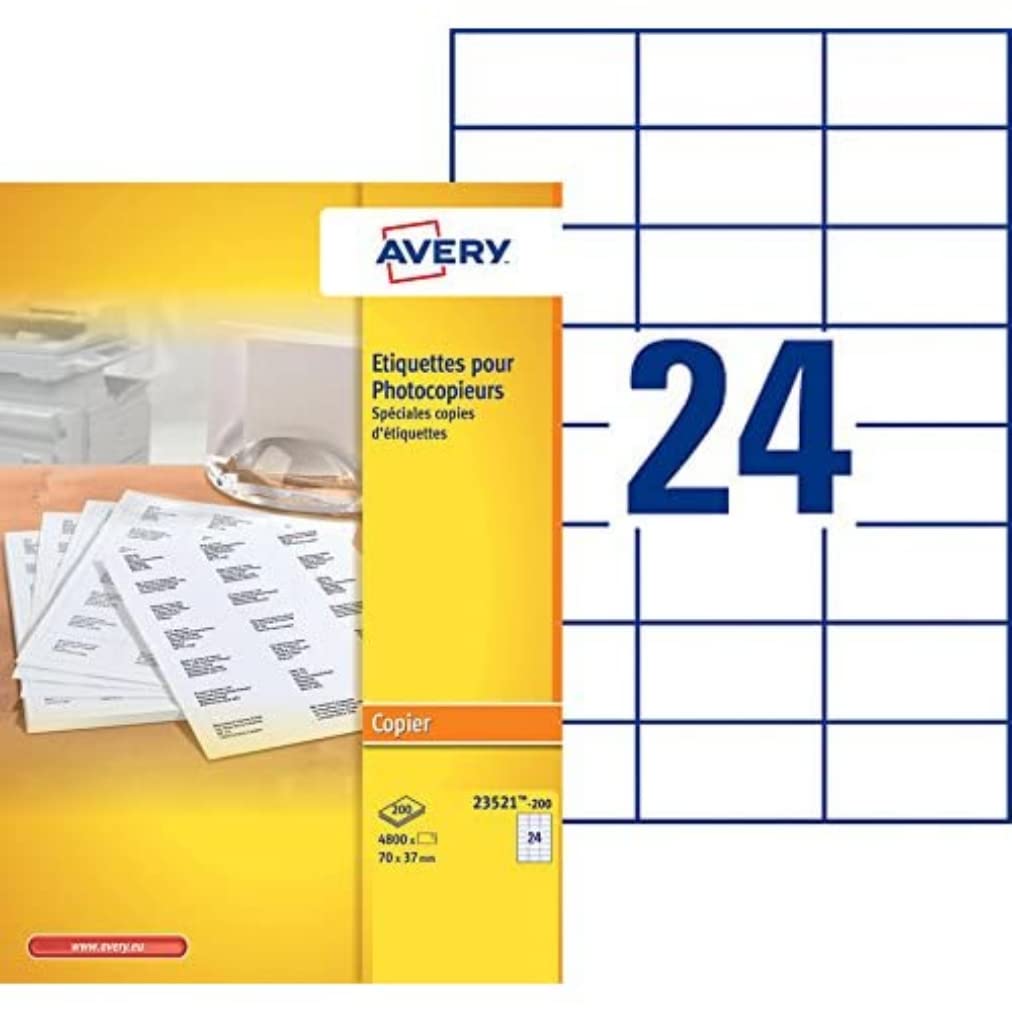 Avery Labels for Monochrome Copier Labels 70 x 37 mm – 4800 Printer Copier – White (23521)