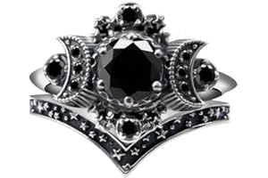 Fuqimanman2020 Wicca Pagan Triple Moon Godness Band Ring Set Purple Crystal Cresent for Women Wedding Engagement Promise Jewelry