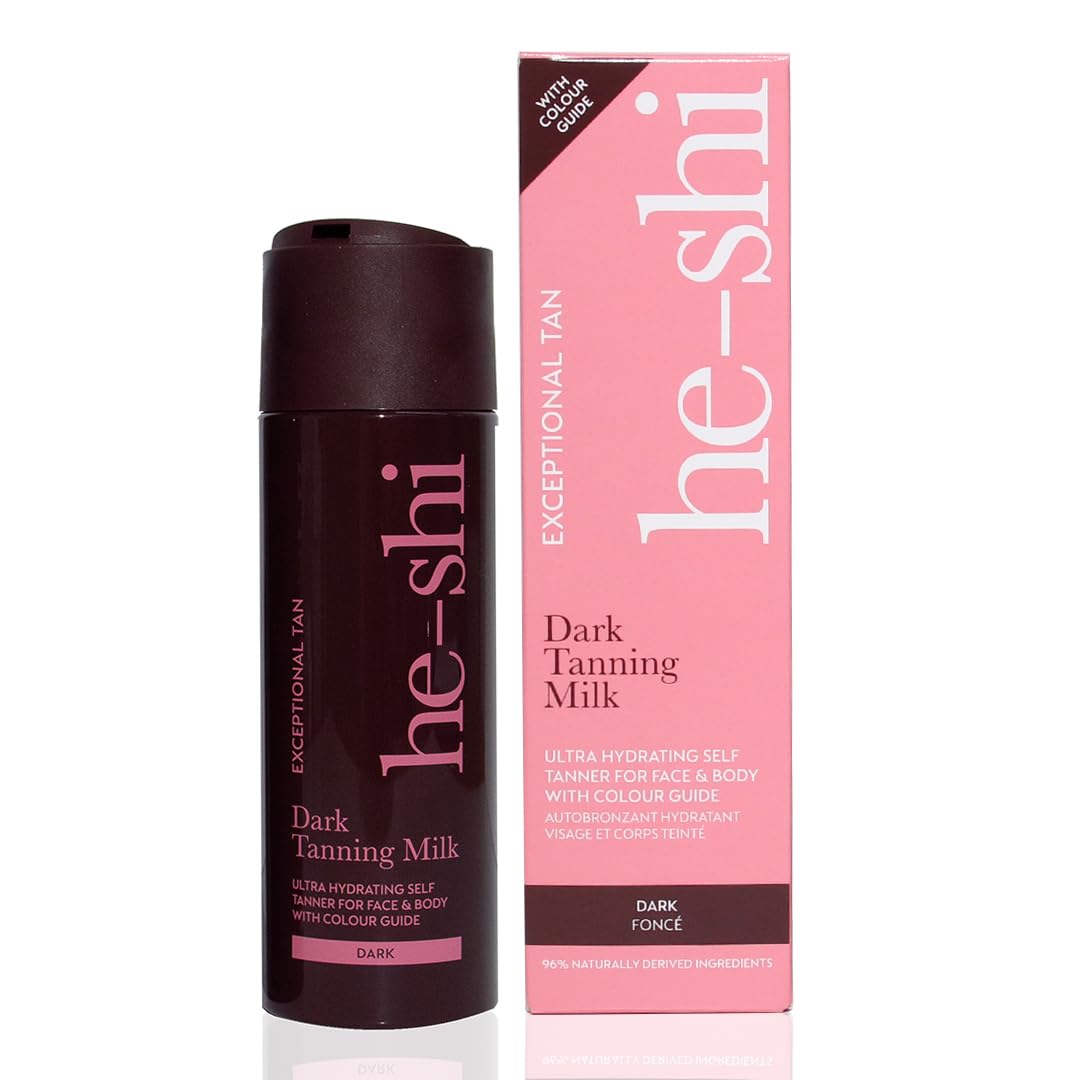 He-Shi Dark Tanning Milk 200ml - Lightweight Fake Tan Milk with Glycerine & Hyaluronic Acid for Silky Hydrated Skin, Dark Bronzed Glow - 96% Natural, Suitable for All Skin Types