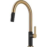 KRAUS Oletto High-Arc Single Handle Pull-Down Kitchen Sink Faucets in Brushed Brass/Matte Black, Kitchen Faucets with Pull Down Sprayer, KPF-2820BBMB