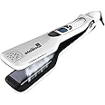 Professional Salon Steam Hair Straightener, Nano Titanium Ceramic Steam Flat Iron with Removable Comb+Digital LCD+5 Level Adjustable Temperature+Auto Temperature Lock (White)