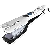 Professional Steam Hair Straightener, Electric Fast Steam Hair Straightener Brush Titanium Ceramic Flat Iron, with Anti-Static Technology and Digital Controls Suitable for All Hair Types (White)