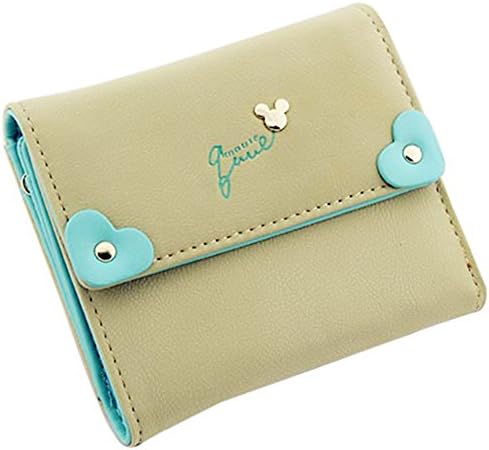 FXTXYMX Nubuck Leather Wallet Cute Coin Purse Double Heart Print Lady Mini Handbag (Green)