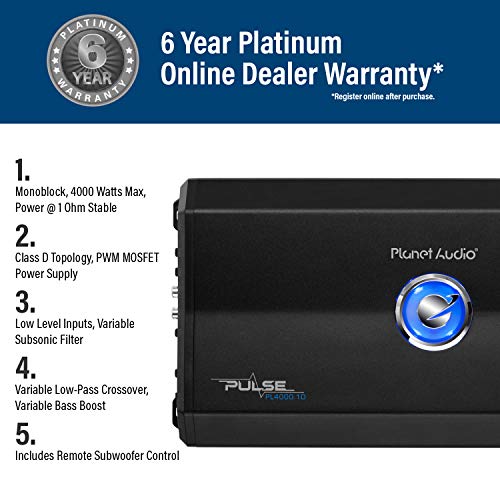 Audio PL4000.1D Class D Car Amplifier 4000 Watts, 1 Ohm Stable