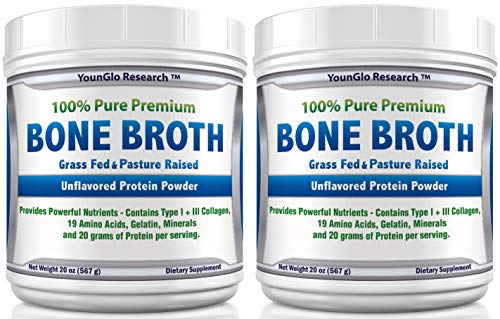 image for YounGlo Research Bone Broth Protein Powder from Grass Fed Beef - 20oz 