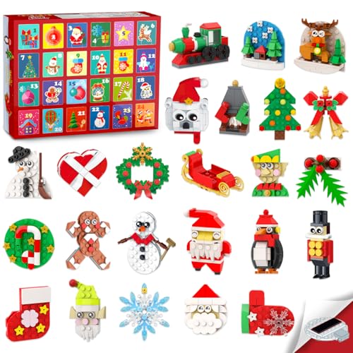 HOGOKIDS 2025 Adventskalender Weihnachtsschmuck Baukasten mit Kühlschrankmagneten, 24 Tage Countdown Magnet Weihnachtsmann für Kühlschrank Weihnachts deko Spielzeug Geschenk für Kinder Jungen Mädchen