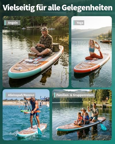 COOLCAA SUP Board, 355 cm (Extra Large) Stand Up Paddling Board, Inflatable Stand-Up Paddle Board with 86 cm Extra Wide, Fishing Paddleboard with Accessories & Carry Bag for Adults, 222 kg