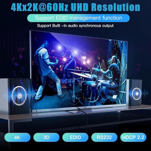 8x8 HDMI Matrix 4K@60Hz 8 in 8 Out HDMI Matrix Switcher Splitter YUV 4:4:4/RGB with RS232, IR, 18Gbps, HDCP2.2, HDMI2.0, 3D, EDID,ARC,CES,HDR10