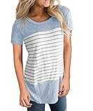Vemvan Womens Short Sleeve Round Neck T Shirts Color Block Striped Causal Blouses Tops