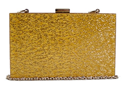 Girly HandBags Women's Glitter Hard Case Box Clutch Bag -- Gold