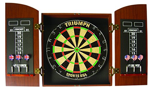 Triumph Sports Round Top Bristle Dartboard Wood Cabinet Set
