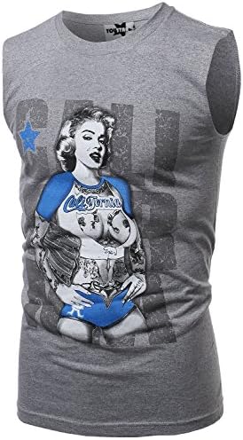 Sleeveless Marylin Monroe California Tattoo Printed Tank Tops Gray Size M