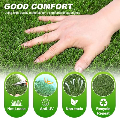Dsocool Outdoor Artificial Grass Tiles Interlocking Turf Squares 10 Pack, 30×30cm Fake Grass Mat for Balcony Patio Deck Flooring Decor, Self-draining, 1 Square Meter