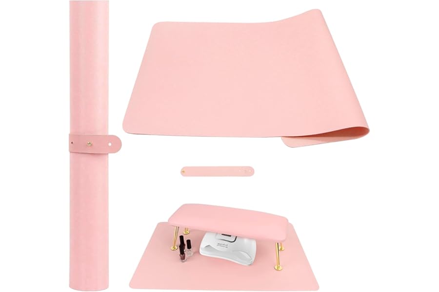 Foldable Nail Art Table Mat, Waterproof PU Leather Desk Mat for Manicure, Non-Slip Protective Pad for Nail Tech Salon Home, Portable and Easy Clean (Pink, 60x30cm)