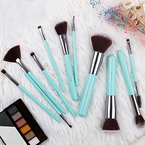 DUcare Makeup Brush Set 11Pcs Professional with Travel Bag Synthetic Face Eye Shadow Eyeliner Foundation Blush Lip Powder Liquid Cream Blending Brow Gift Make Up Brushes Set(Green with case)