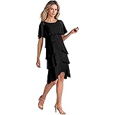 Memphty Tea Length Mother of The Bride Dresses for Wedding Chiffon Tiered Formal Evening Dresses with Sleeves