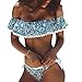Tempt Me BlueTwo Piece Off The Shoulder Bikini Sets Ruffle Sexy Top with Low Waisted Bottom Bathing Suits for Women L