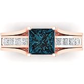 Clara Pucci 14K Rose Gold Wedding Set - Natural London Blue Topaz Solitaire with Accents Engagement Ring and Stackable Simulated Diamond Wedding Band for Women - Bridal Engagement Set
