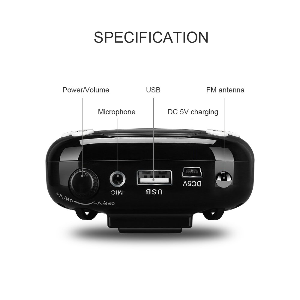 Zoweetek® Wireless Voice Amplifier with 5W 1500mAh Lithium Battery and Wireless Microphone Suitable for Tour Guides, Teachers, Coaches, Presentations, Costumes, Charger Included