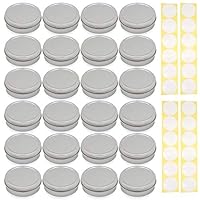 SimbaLux Screw Top Round Steel Tin Cans 4 oz (120 ml) with Self Adhesive White Round Stickers, 24-Pack