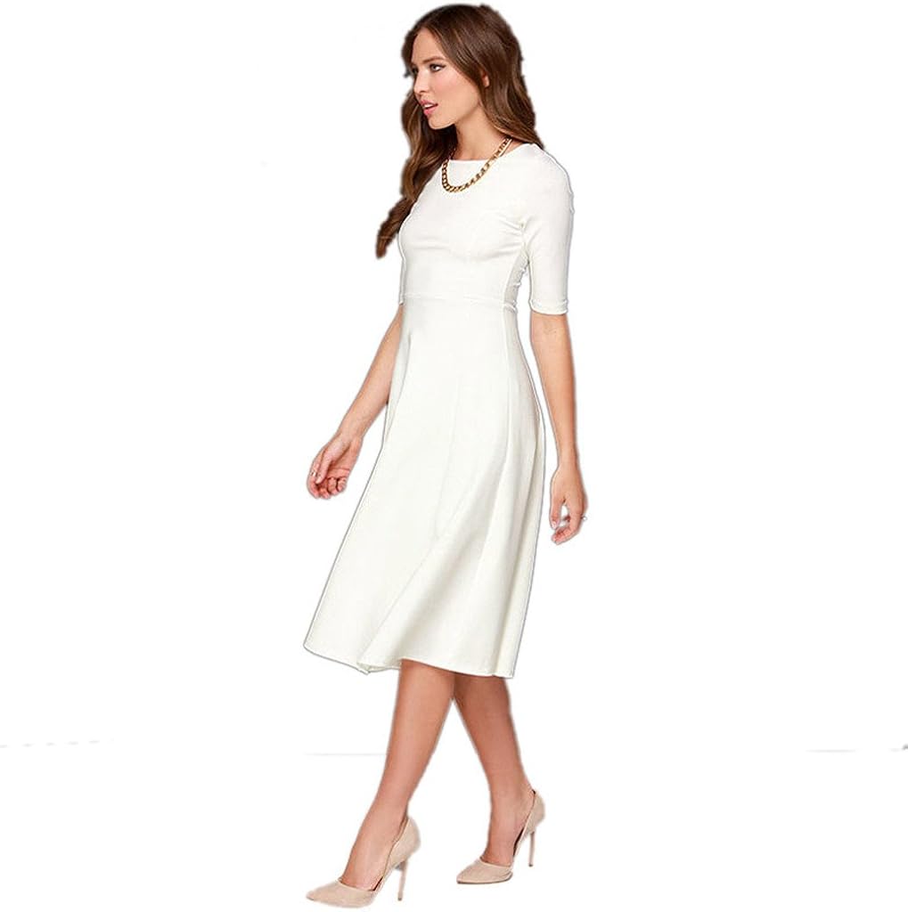 DANTIYA Women's Half Sleeve Elegant Back Zipper A-Line Knee Long Dress … at  Women’s Clothing store