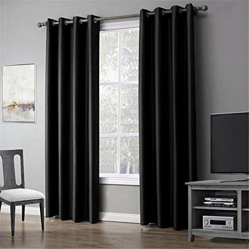 meilianjia Modern Faux Silk Dupioni Plain Coloured Thermal Insulated Blackout Energy Saving Curtains 55" W x 102" L(One Panel),Black