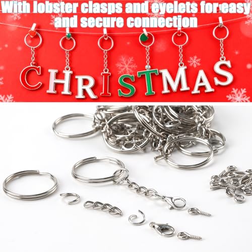 qjuwhua 40 Piezas Anillas Llaveros con Cadena 25mm Metalicas Chaveiro Kit Argollas Llavero Porta Chaves para Hacer Cadena Llavero Bisuteria Artesanías Chaveiro Manualidades DIY Organiza Plateado