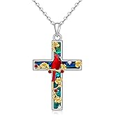 Fenthring Red Cardinal Gifts Cardinal Necklaces for Women Sterling Silver Abalone Cross Necklace Memorial Bird Christmas Jewelry for Lloss of Loved One