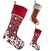 Valery Madelyn 21 inch Luxury Red Gold Christmas Stockings with Baroque Patterns and Faux Fur Cuff, Themed with Tree Skirt (Not Included)
