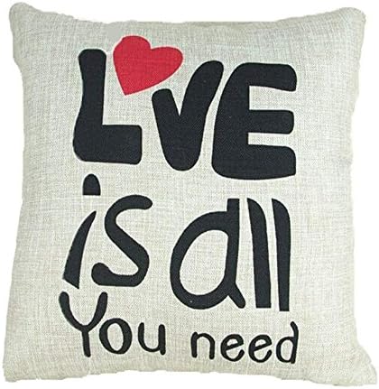 Risating Decoration Pillowcase Cushion Cover Case Letters Printed Serial Cotton Square Throw Pillow Case Covers 18 x 18 inches Love and red Heart Pattern Bedding Chair Cafe Office