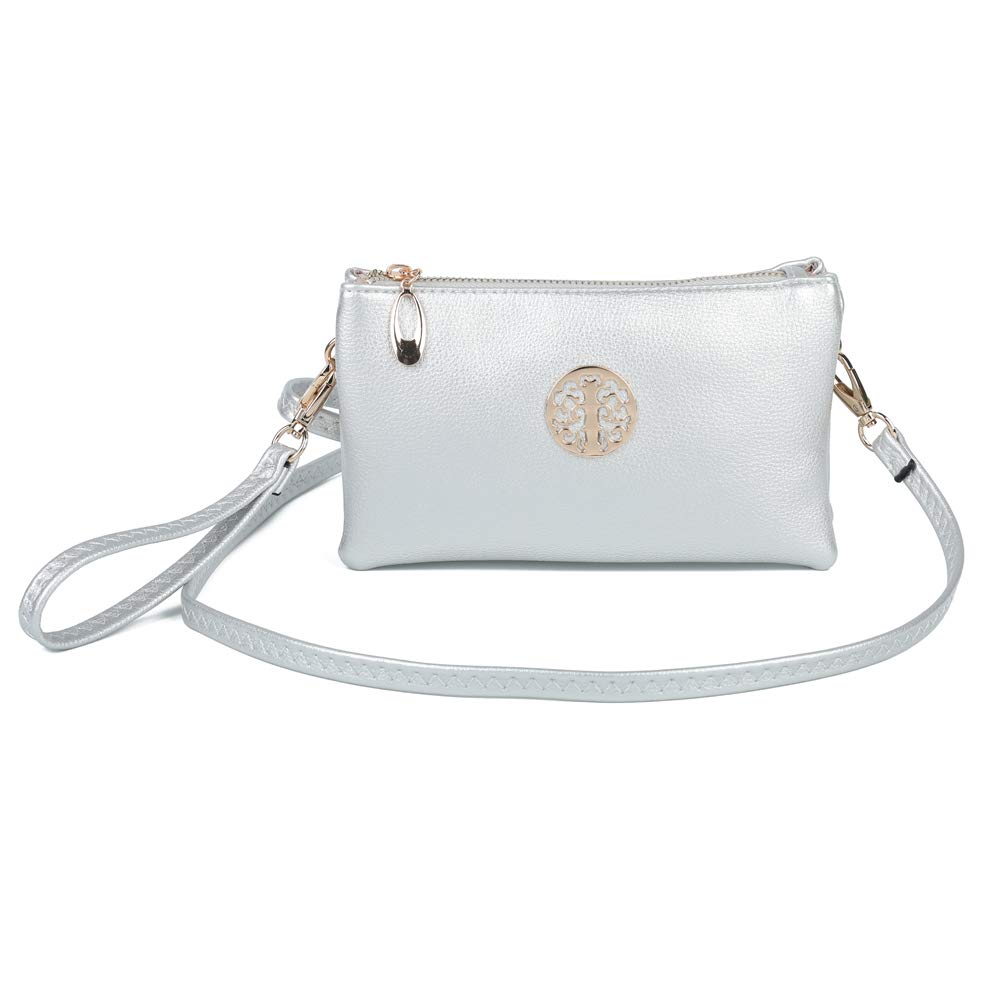 Womens Small Clutch Bags with Wristlet and Long Adjustable Strap (Silver) — image 1
