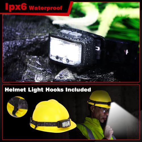 Aaizplz 2 x LED Headlamp, Rechargeable Headlamp, Waterproof, 2000 Lumens, 16 Lighting Modes (Individual Control), with Smart Sensor, for Running, Hiking