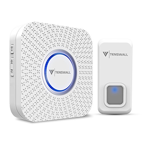 Tenswall Premium Portable Wireless Doorbell Kit, 52 Chime Tones, Operating at 1000ft/ 300m Range/ 1 Push Button W/ 1 Plug-In Door Chime & 1 Door Chime Battery-Powered (Black)